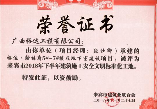来宾市2018年下半年安全文明标准化工地（华体会电竞竞猜-华体会电子竞技登录地址
。翰林府5#-7#楼及地下室）